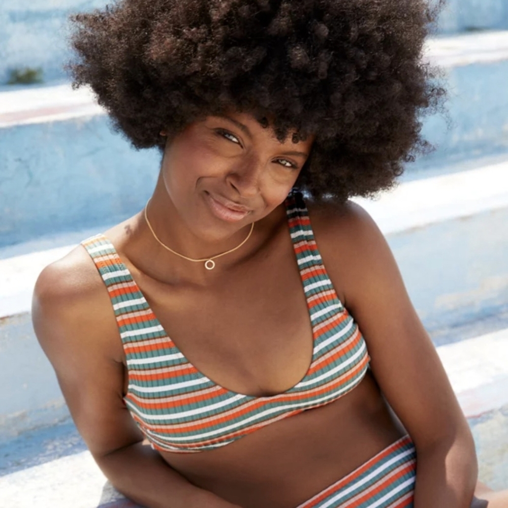 Aerie Striped Ribbed Plunge Bikini Top